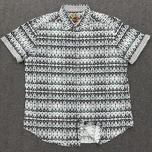 Robert Graham Shirt Mens Medium White Abstract Art Classic Fit Short Sleeve Flip